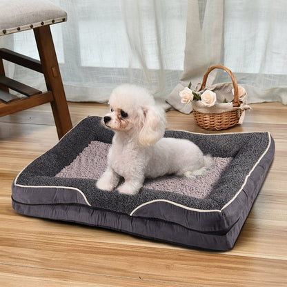 Dark Grey Anti-Slip Pet Bed with Plush Interior & Removable Cover