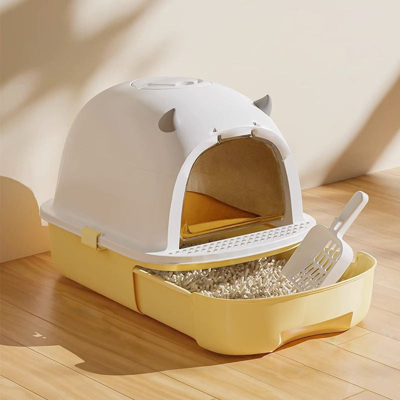 Fully Enclosed Cat Litter Box with Pull-Out Drawer and Deodorizer – Space-Saving, Odour-Reducing Design