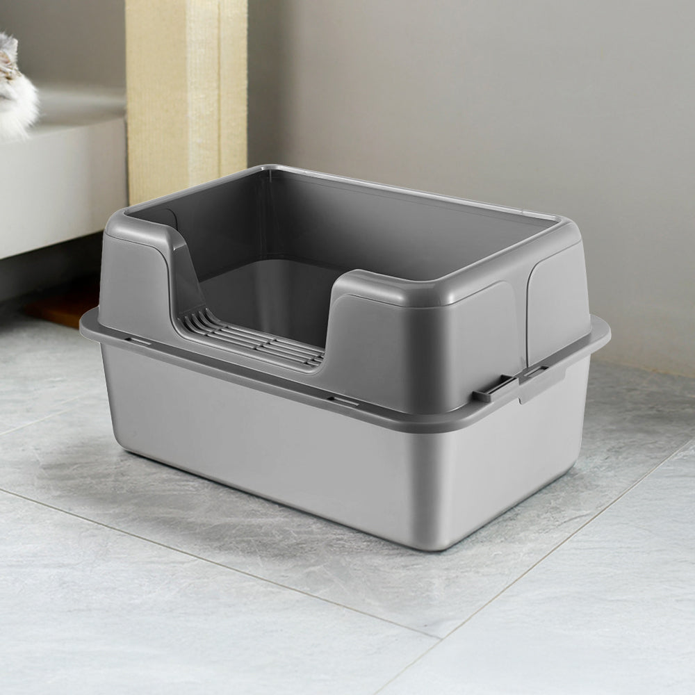 Semi-Enclosed Anti-Splash Cat Litter Box with Stainless Steel Base and Scoop