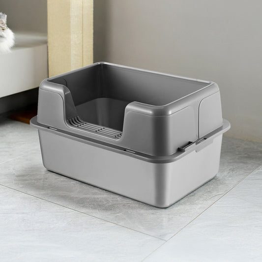 Semi-Enclosed Anti-Splash Cat Litter Box with Stainless Steel Base and Scoop