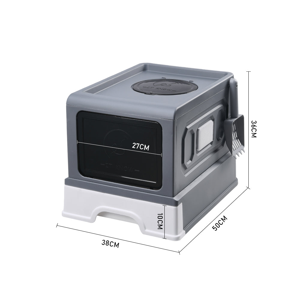 Large Enclosed Cat Litter Box with Drawer, Scoop & Grooming Board – Anti-Splashing, Odour Control, Front Entry & Top Exit