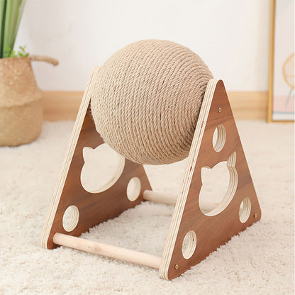 Cat Scratching Ball – Natural Sisal Interactive Pet Toy with Wooden Base