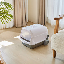 Detachable Cat Litter Box with Deodorising Compartment – Grey & White, Easy-to-Clean Design