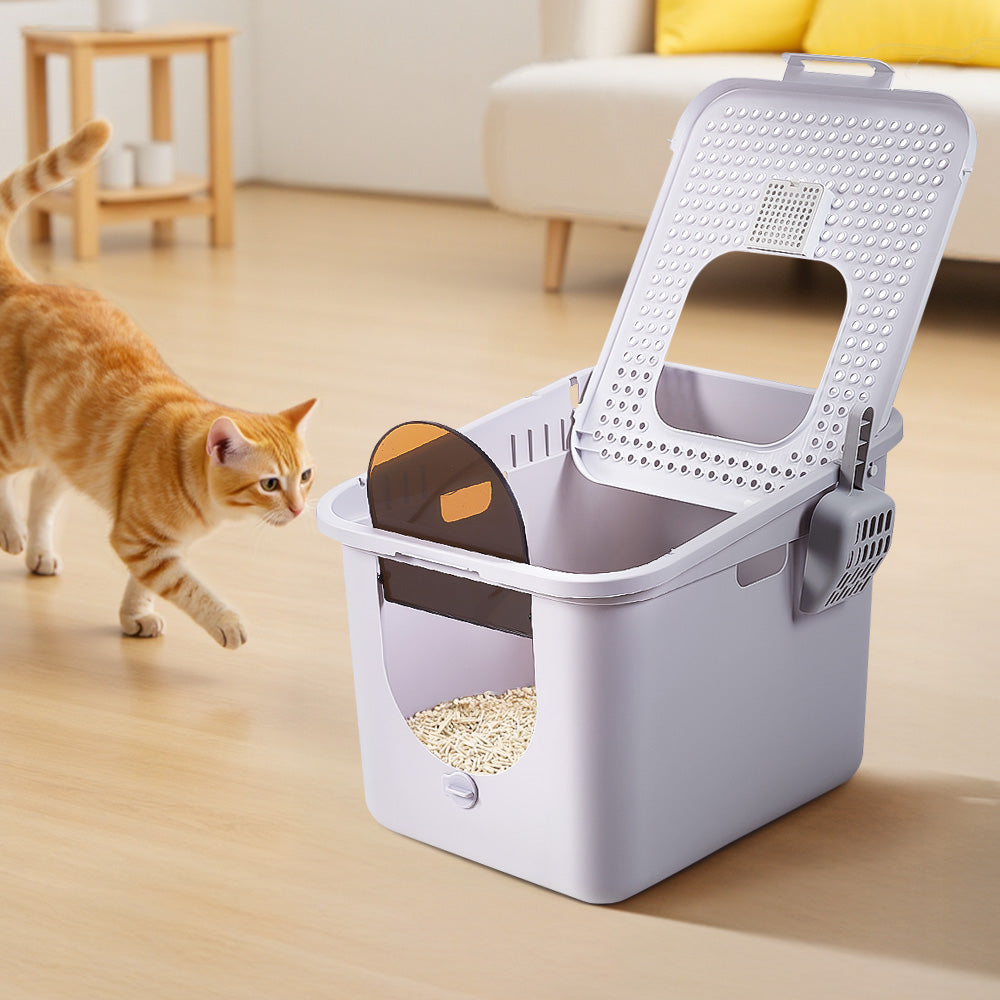 Enclosed Cat Litter Box with Top-Mounted Deodorizer – Spacious, Leak-Proof, and Easy-Clean Design