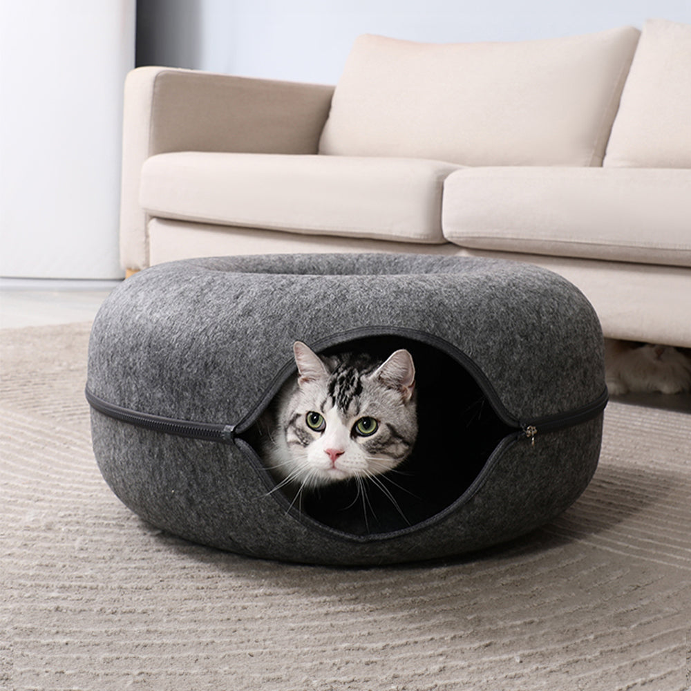 3-in-1 Felt Cat Tunnel Bed – Cozy Play Tunnel & Resting Space for Cats