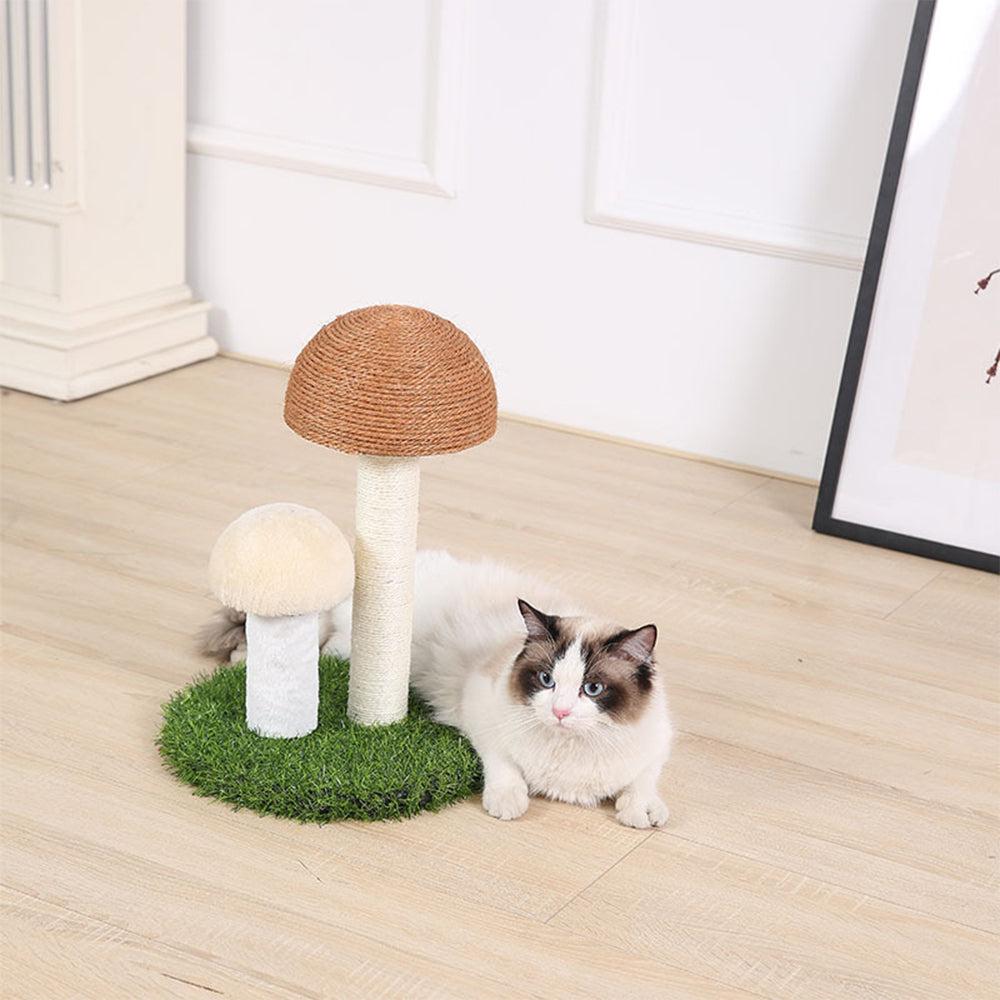 Mushroom-Shaped Cat Scratching Post – Natural Sisal with Playful Grass Base for Kittens & Cats