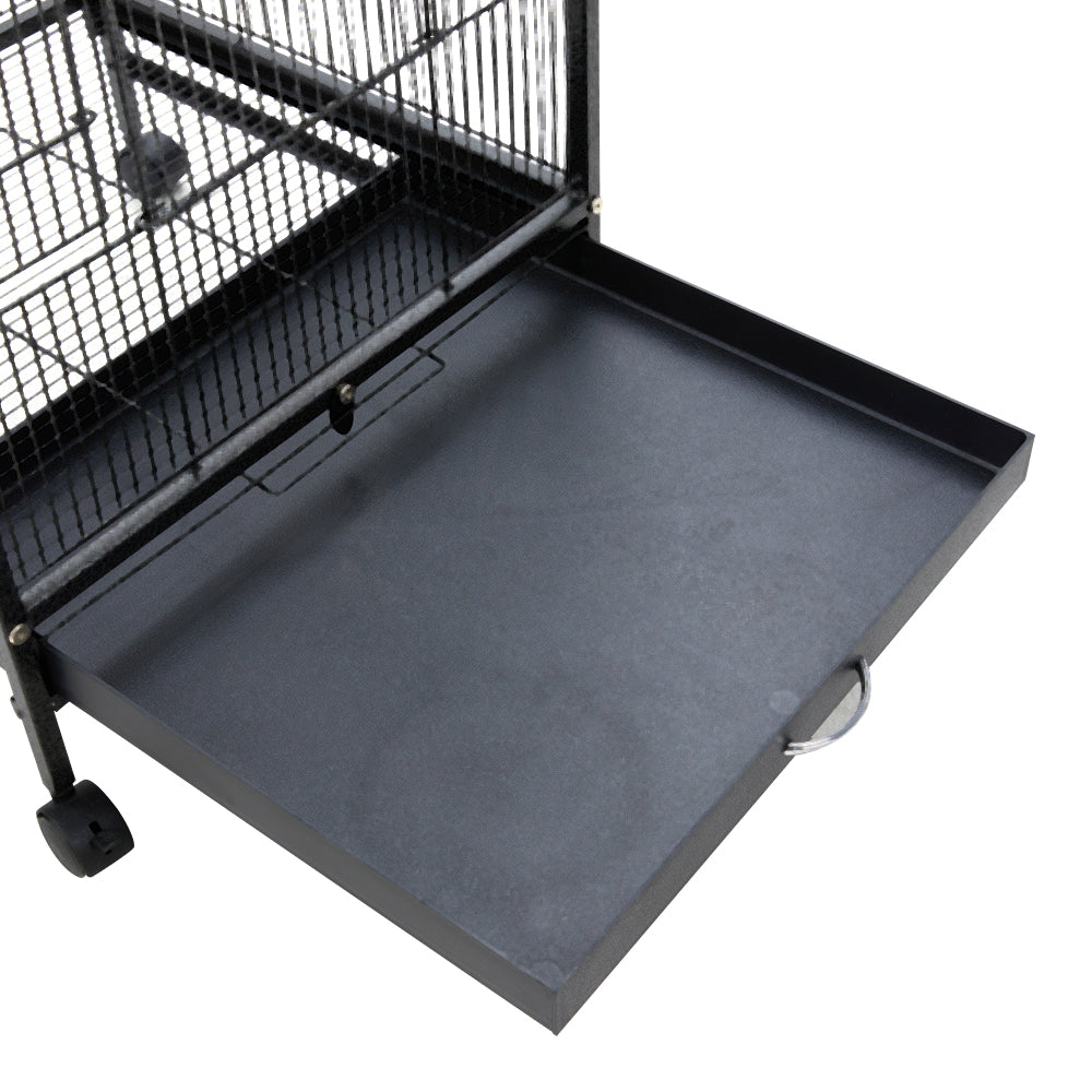 Peaked Roof Metal Bird Cage with Casters and Dual Feeding Doors
