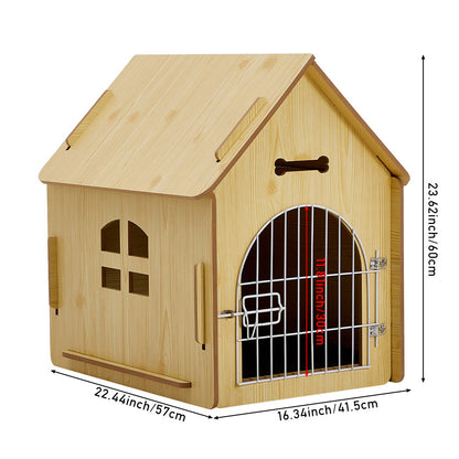 Wooden Pet House with Wire Door – Medium Size, Natural Finish