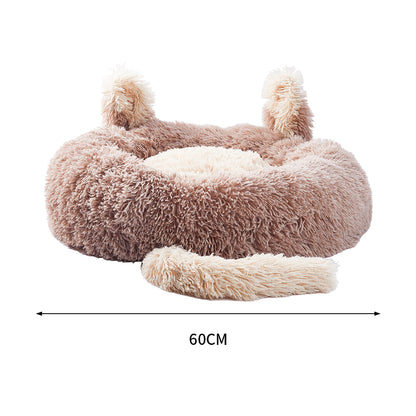 Round Plush Calming Pet Bed with Adorable Ears – Soft, Cozy, and Supportive