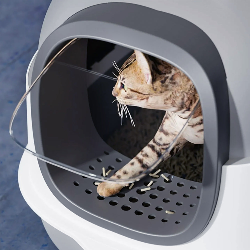 Large Hooded Cat Litter Box with Built-in UV Sterilization and Dual-Entry Design