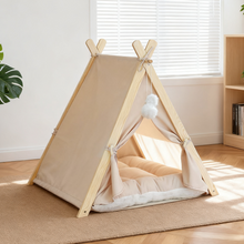 Pet Tent Teepee – Cozy Retreat with Thick Cushion & Sturdy Pine Frame