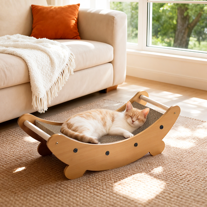 2-in-1 Cat Scratching Board & Lounge Bed – Creative Moon-Shaped Design