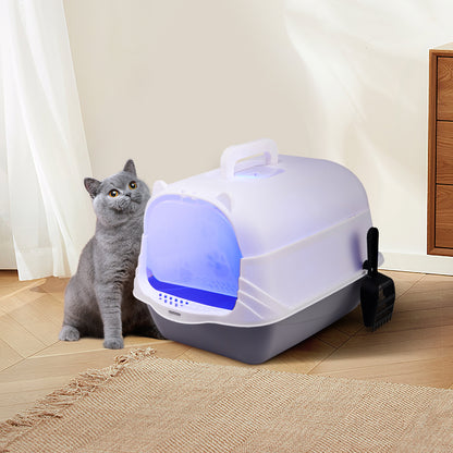 Large Enclosed Cat Litter Box with UV Disinfection Light – Odor Control and Easy-Clean Design