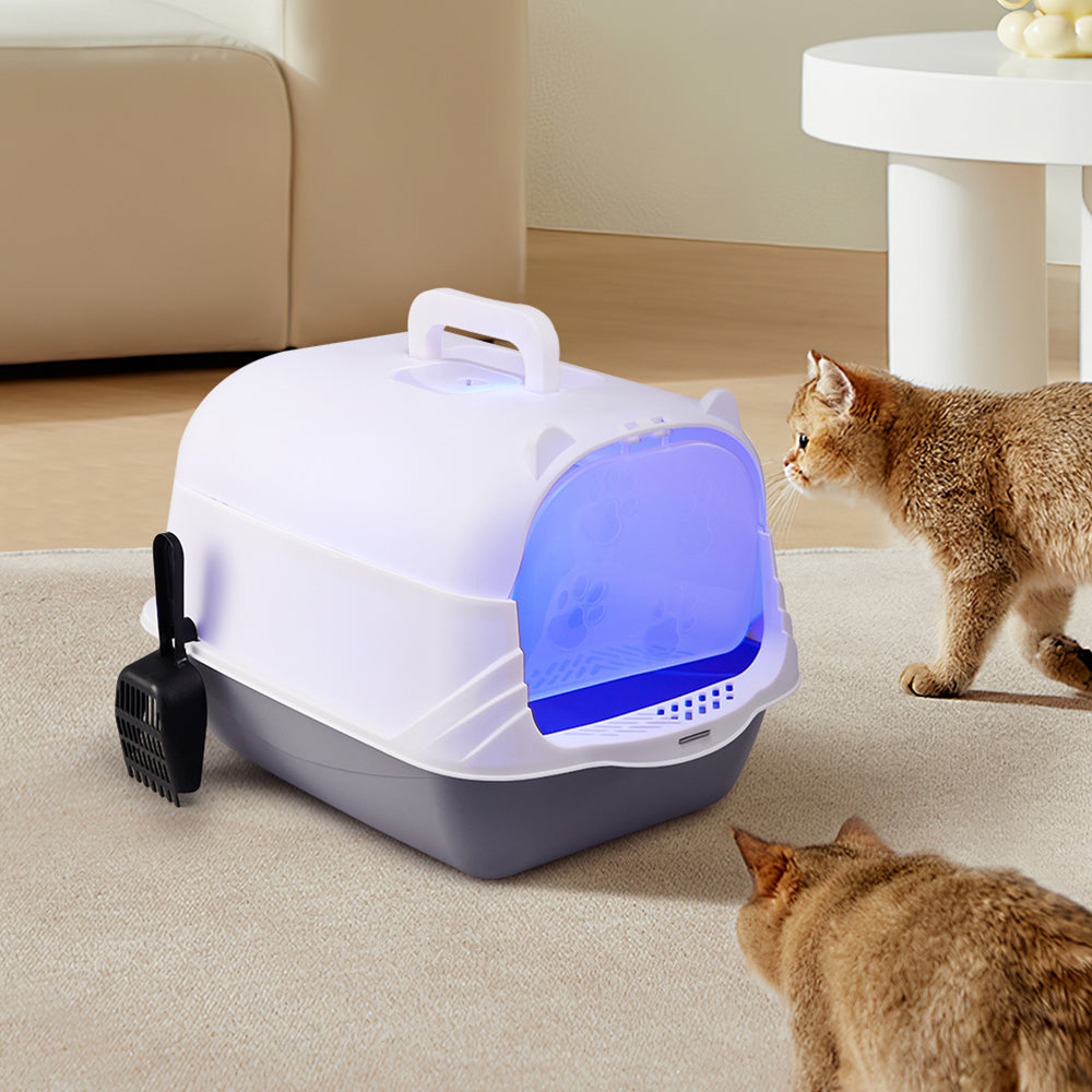 Large Enclosed Cat Litter Box with UV Disinfection Light – Odor Control and Easy-Clean Design