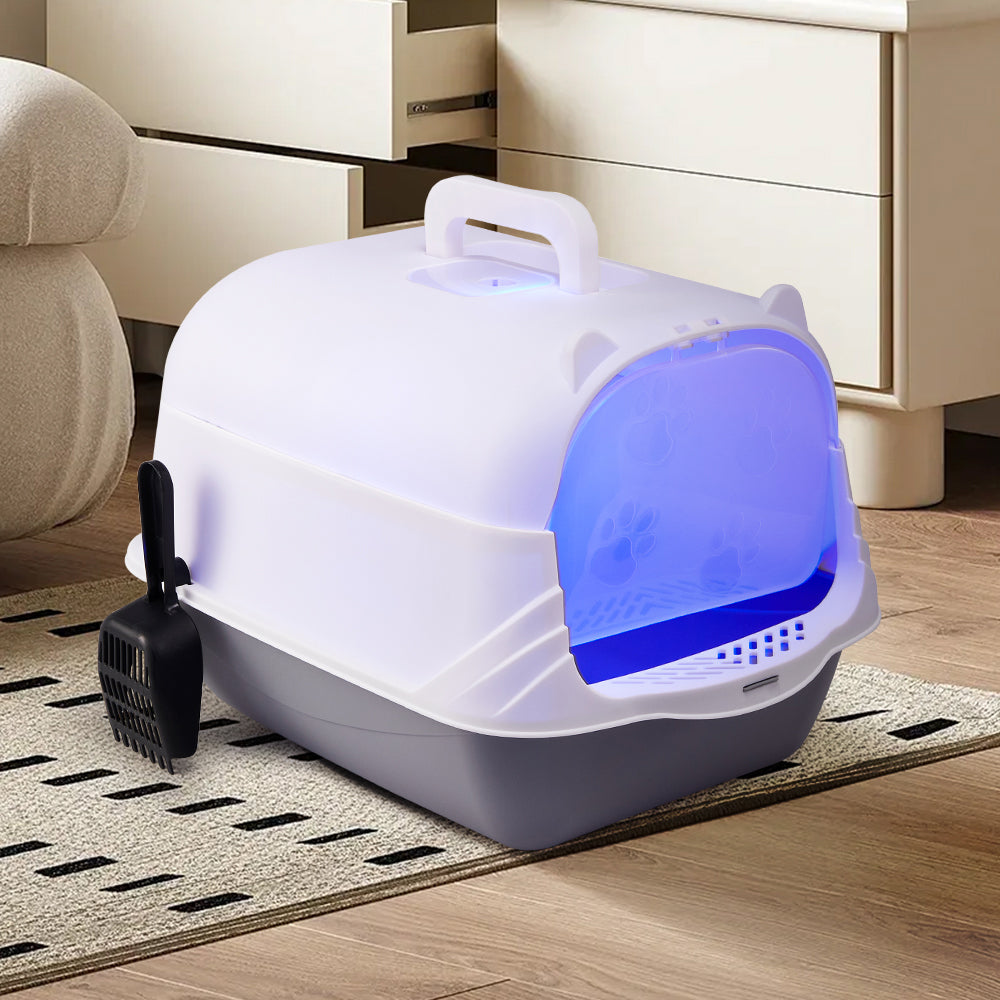Large Enclosed Cat Litter Box with UV Disinfection Light – Odor Control and Easy-Clean Design