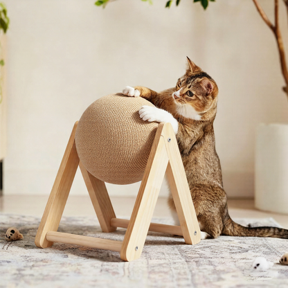 Wooden Cat Scratching Ball – Natural Sisal 360° Spinner Toy for Kittens & Cats