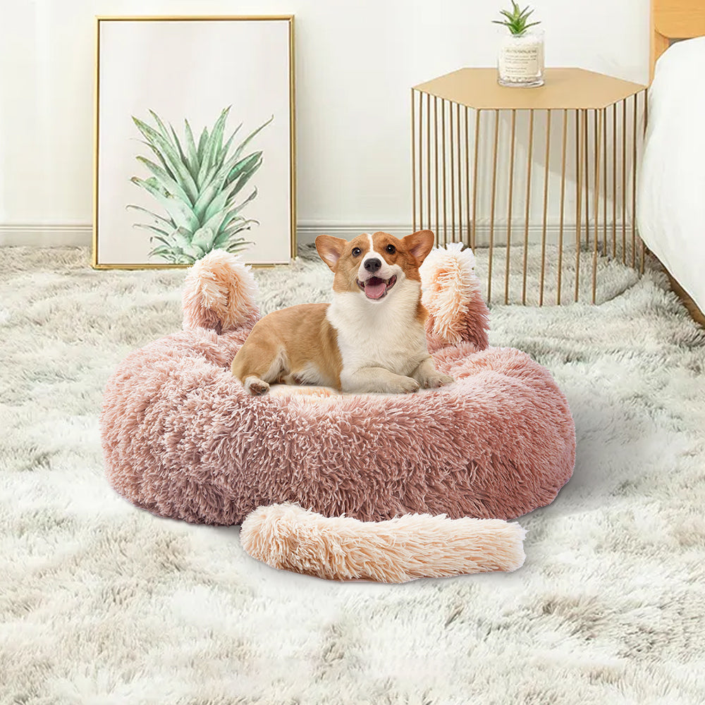 Round Plush Calming Pet Bed with Adorable Ears – Soft, Cozy, and Supportive