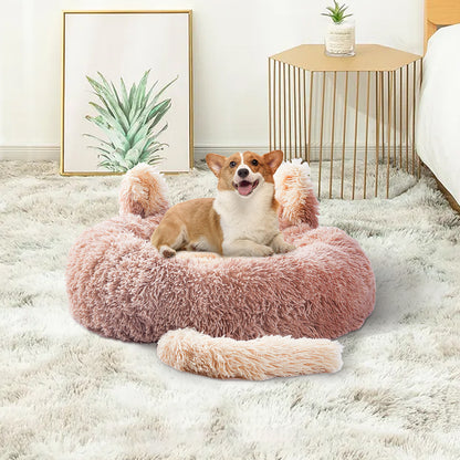 Round Plush Calming Pet Bed with Adorable Ears – Soft, Cozy, and Supportive