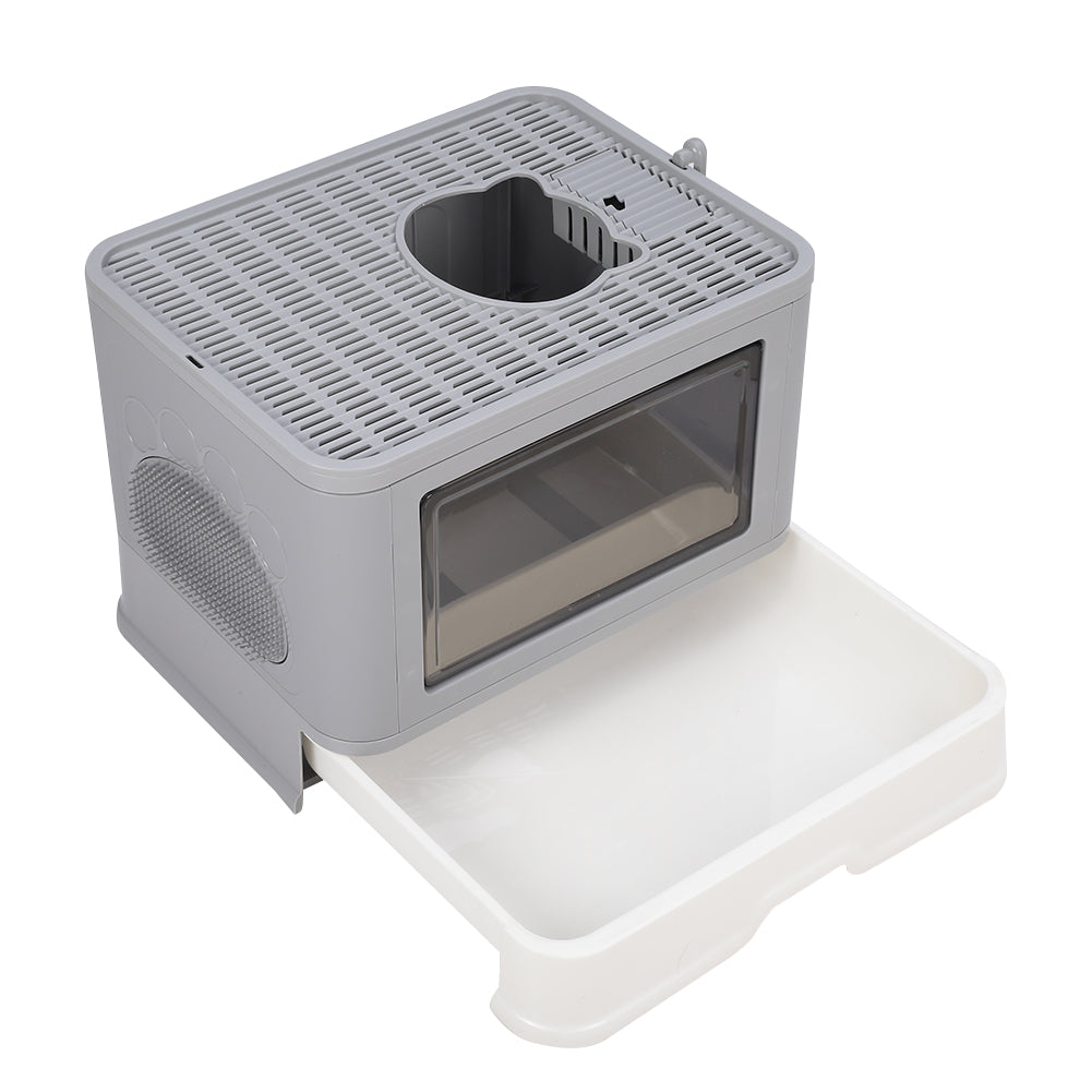 Enclosed Folding Plastic Cat Litter Box with Removable Scoop – Odor Control and Easy Cleaning