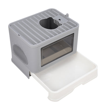 Enclosed Folding Plastic Cat Litter Box with Removable Scoop – Odor Control and Easy Cleaning