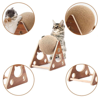 Cat Scratching Ball – Natural Sisal Interactive Pet Toy with Wooden Base