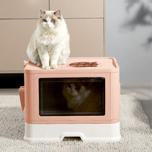 Enclosed Folding Cat Litter Box with Scoop – Smoky Pink, Drawer Design for Easy Cleaning