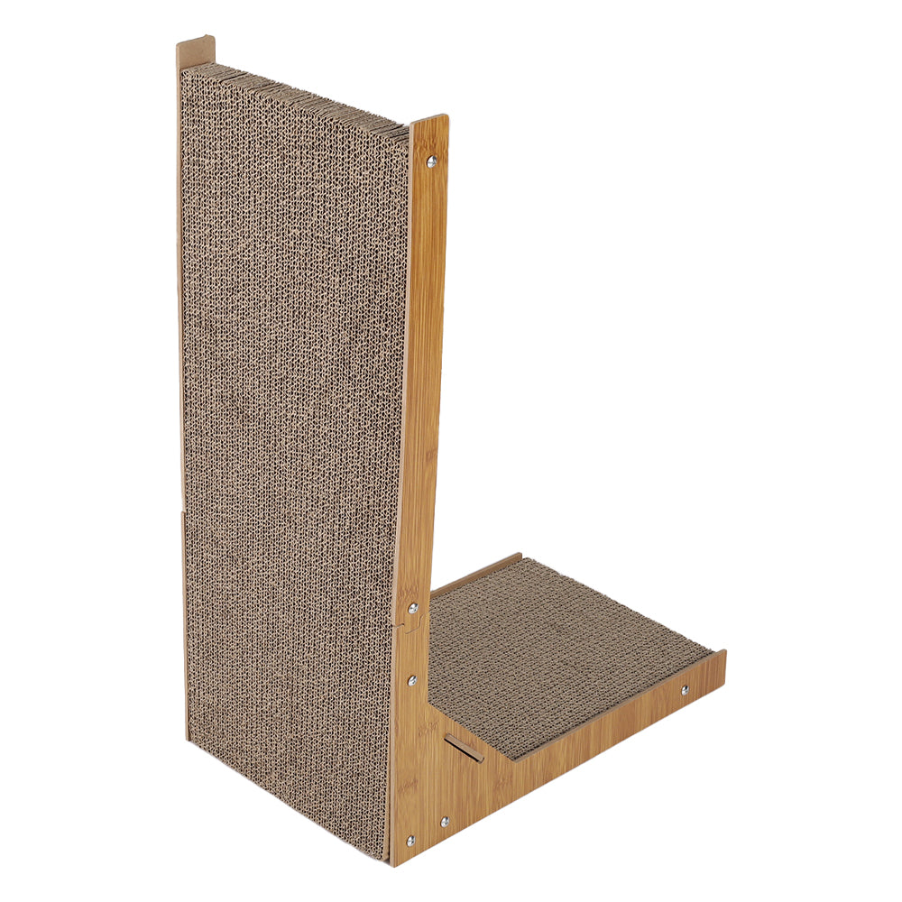 L-Shaped Corrugated Cat Scratcher with Toys – Space-Saving, Durable, and Cat-Friendly Design
