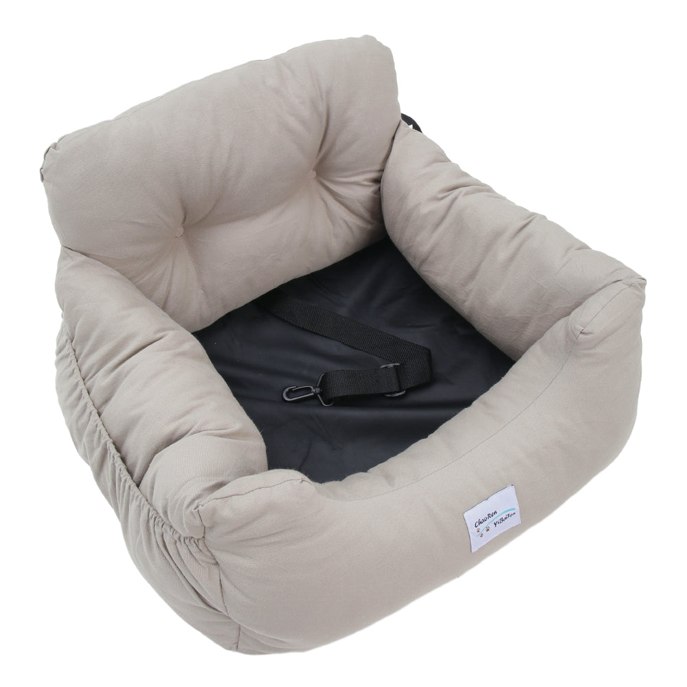 Light Grey Travel Pet Bed with Storage Pockets – Cozy Car Seat Protector with Safety Straps