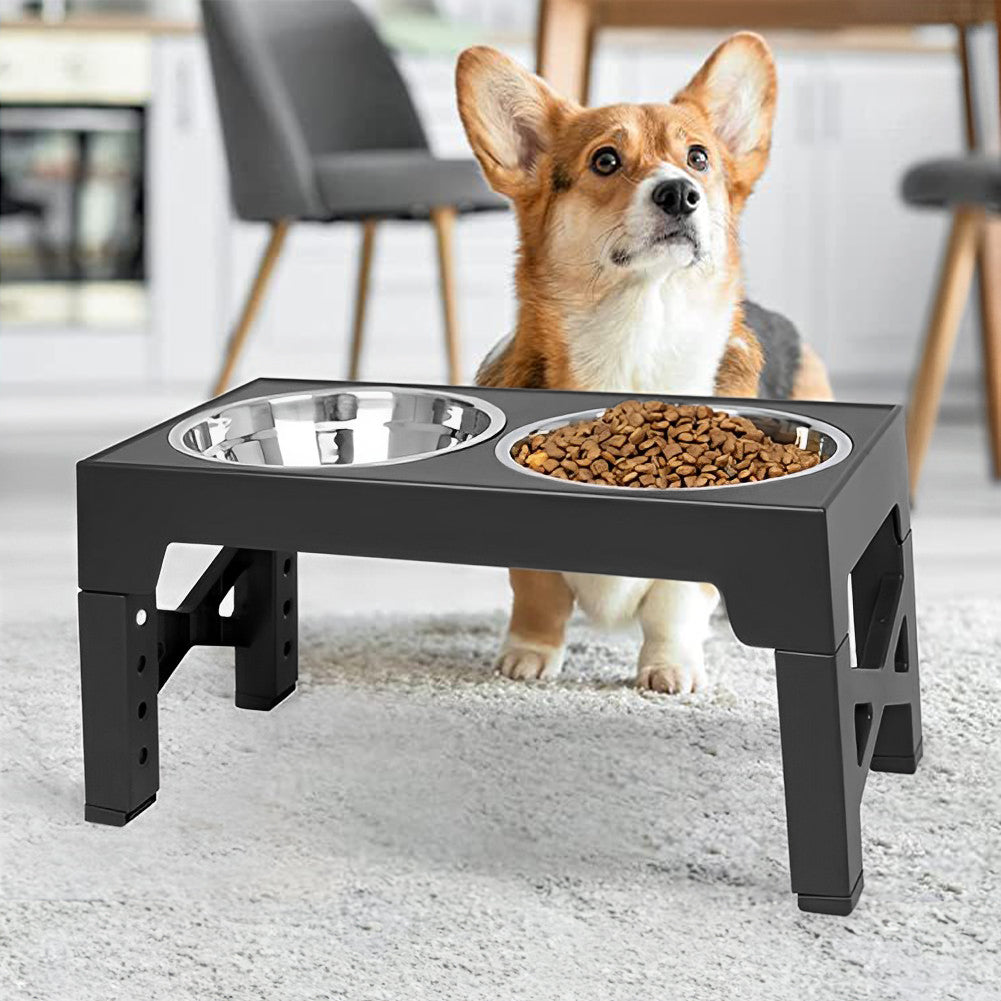 Adjustable Elevated Pet Feeder with 2 Stainless Steel Bowls – Noise-Free, Foldable Design