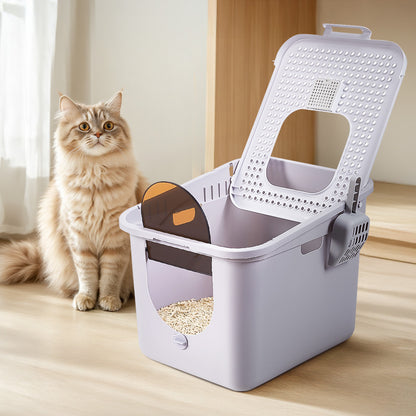 Enclosed Cat Litter Box with Top-Mounted Deodorizer – Spacious, Leak-Proof, and Easy-Clean Design
