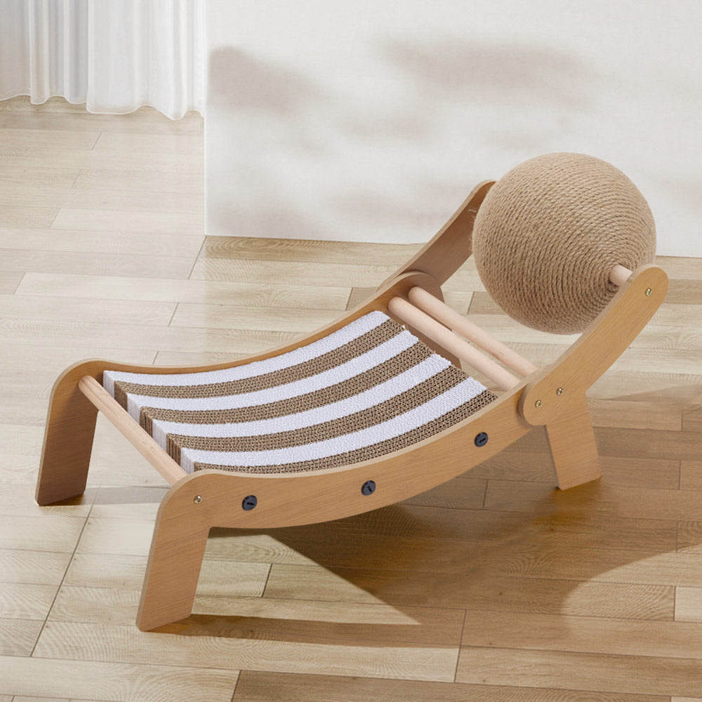 Curved Cat Scratching Board with Sisal Ball – Durable Lounge & Scratch Surface with Wooden Frame