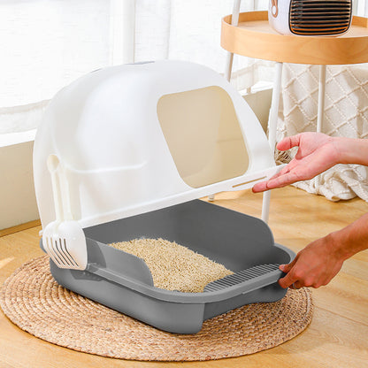 Durable Flip-Top Cat Litter Box with Odour Control & Scoop