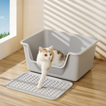 Large Anti-Splash Cat Litter Box with Mat and Scoop – Easy Access & Mess-Free Design