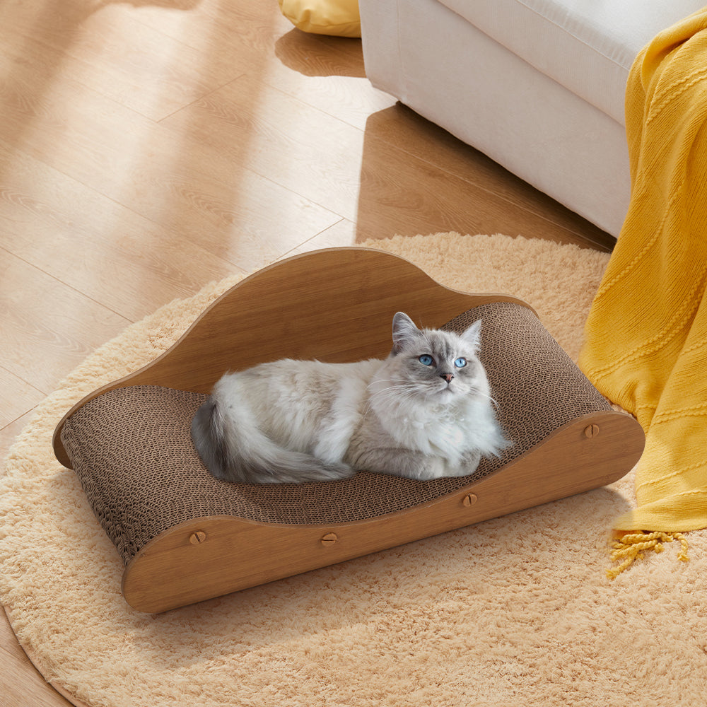 Extra-Large Corrugated Cat Scratcher and Lounger – Curved Resting Bed for Indoor Cats
