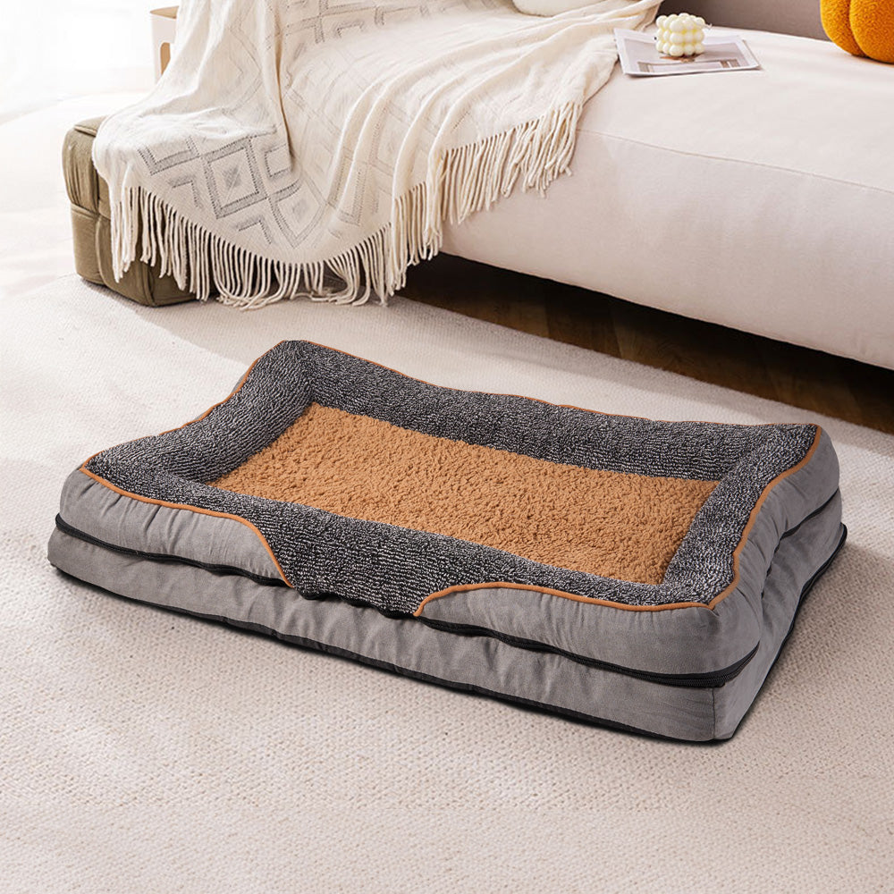 Medium-Sized Anti-Slip Plush Pet Sleeping Bed with Elevated Pillow and Removable Cover