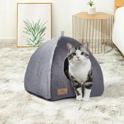 Plush Triangular Pet House – Cozy Enclosed Bed for Cats and Small Dogs