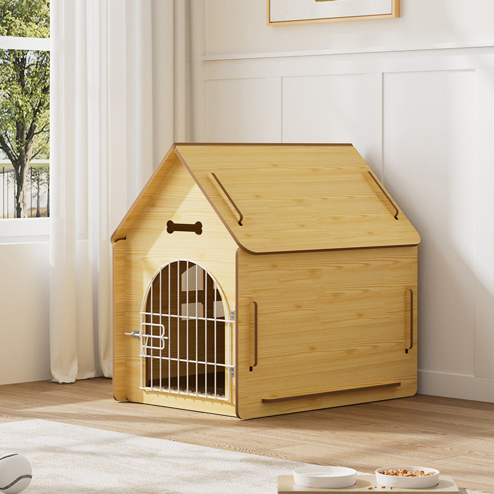 Wooden Pet House with Wire Door – Medium Size, Natural Finish