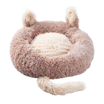 Round Plush Calming Pet Bed with Adorable Ears – Soft, Cozy, and Supportive