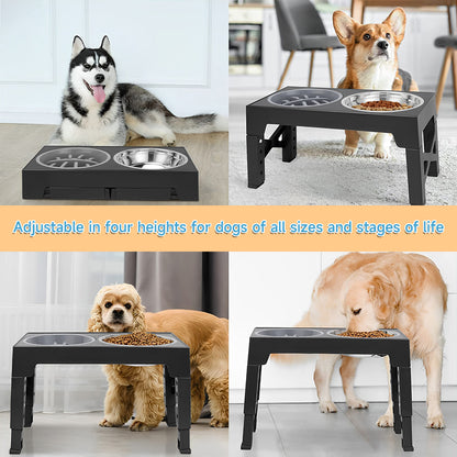Adjustable Elevated Pet Feeder with Dual Stainless Steel Bowls and Foldable Stand