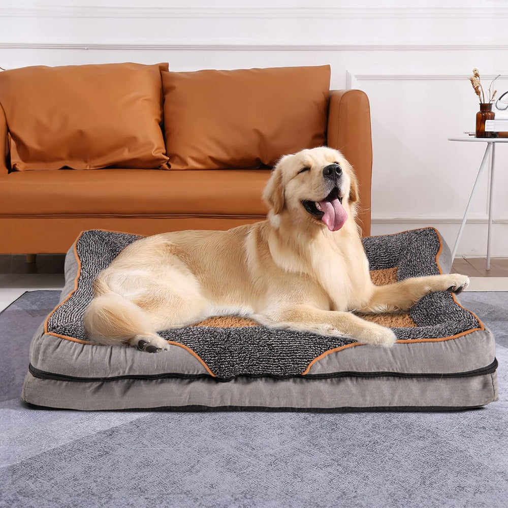 Medium-Sized Anti-Slip Plush Pet Sleeping Bed with Elevated Pillow and Removable Cover