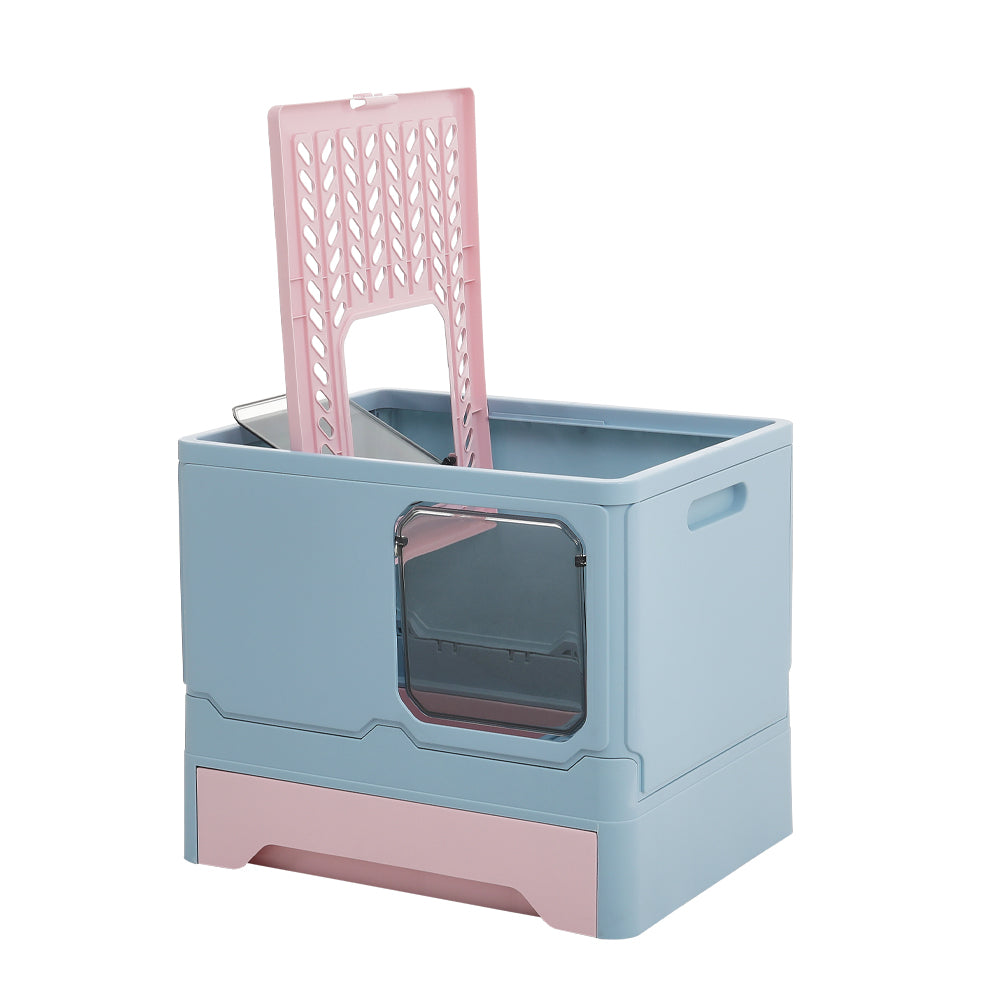 Foldable Enclosed Cat Litter Box with Pull-Out Drawer and Scoop – Odour-Controlled, Easy-Clean Design