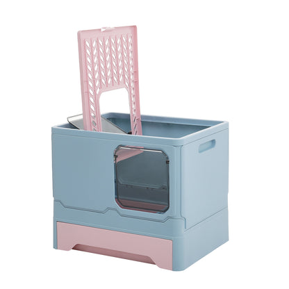 Foldable Enclosed Cat Litter Box with Pull-Out Drawer and Scoop – Odour-Controlled, Easy-Clean Design