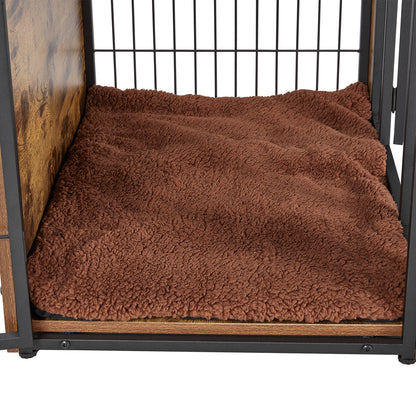 Farmhouse-Inspired Wooden Dog Crate with Double Doors – Decorative Kennel for Small to Medium Dogs