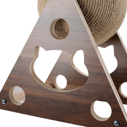Natural Sisal Cat Scratching Ball – 360° Rotating Toy with Stable Wooden Frame