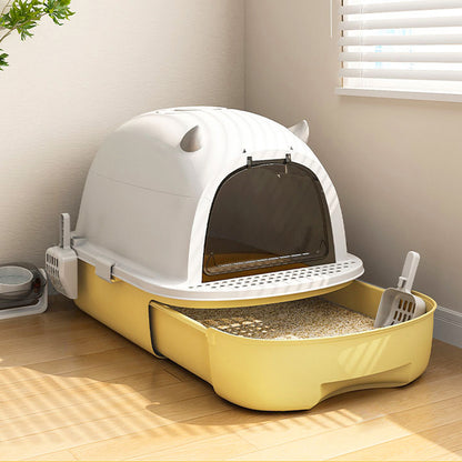 Fully Enclosed Cat Litter Box with Pull-Out Drawer and Deodorizer – Space-Saving, Odour-Reducing Design