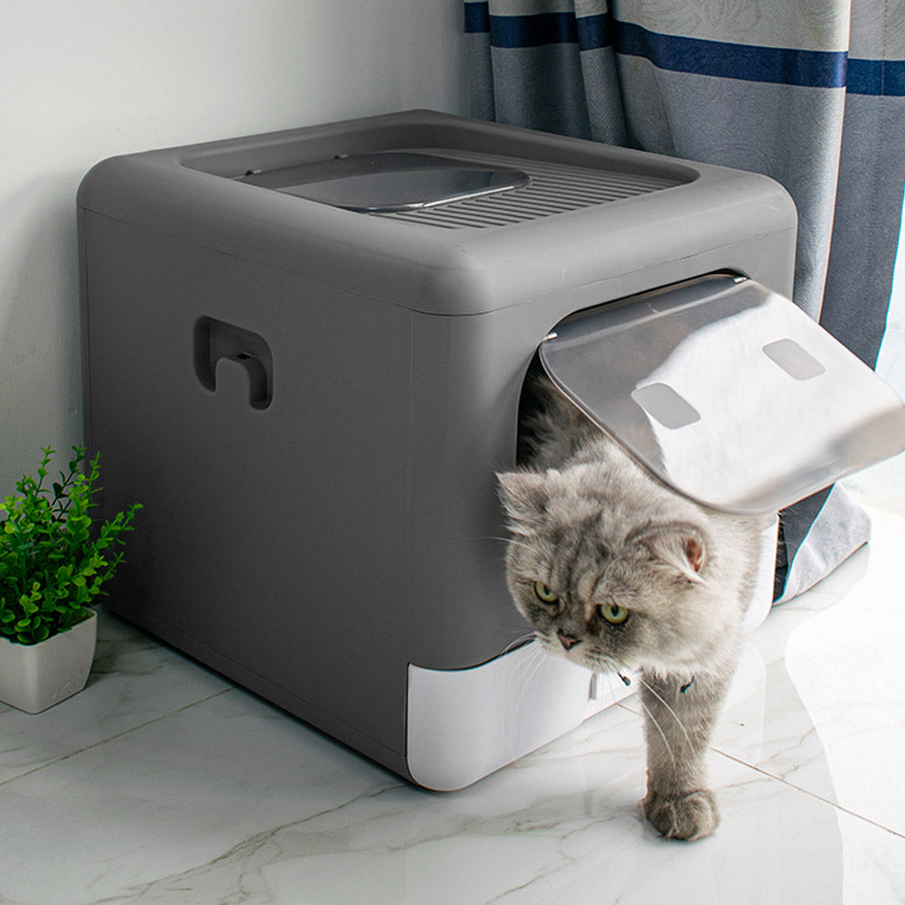 Fully Enclosed Cat Litter Box – Double Door, Easy Clean Design in Grey