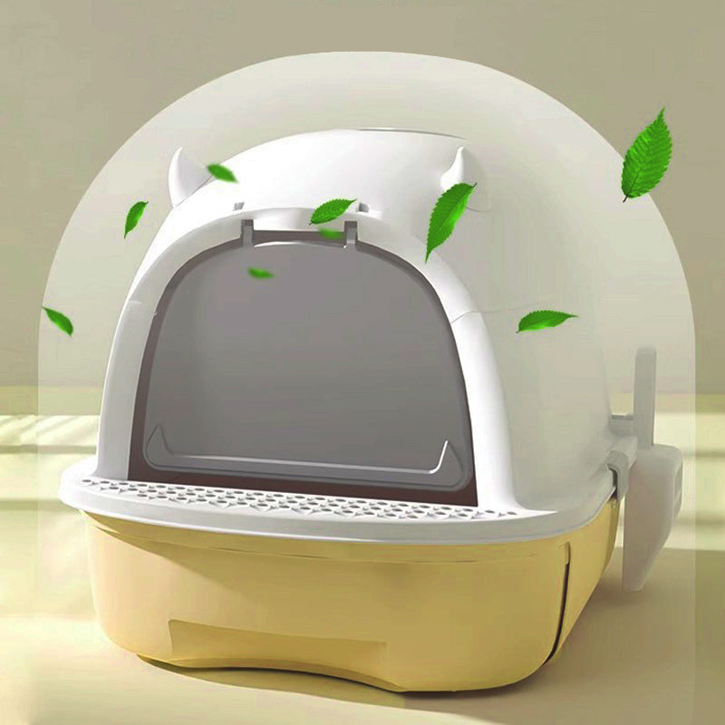 Fully Enclosed Cat Litter Box with Pull-Out Drawer and Deodorizer – Space-Saving, Odour-Reducing Design