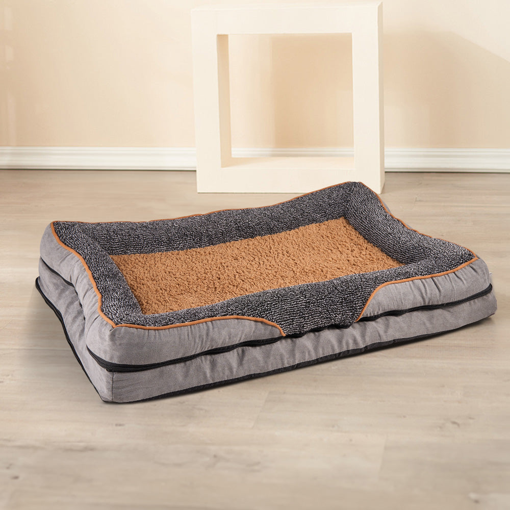 Medium-Sized Anti-Slip Plush Pet Sleeping Bed with Elevated Pillow and Removable Cover