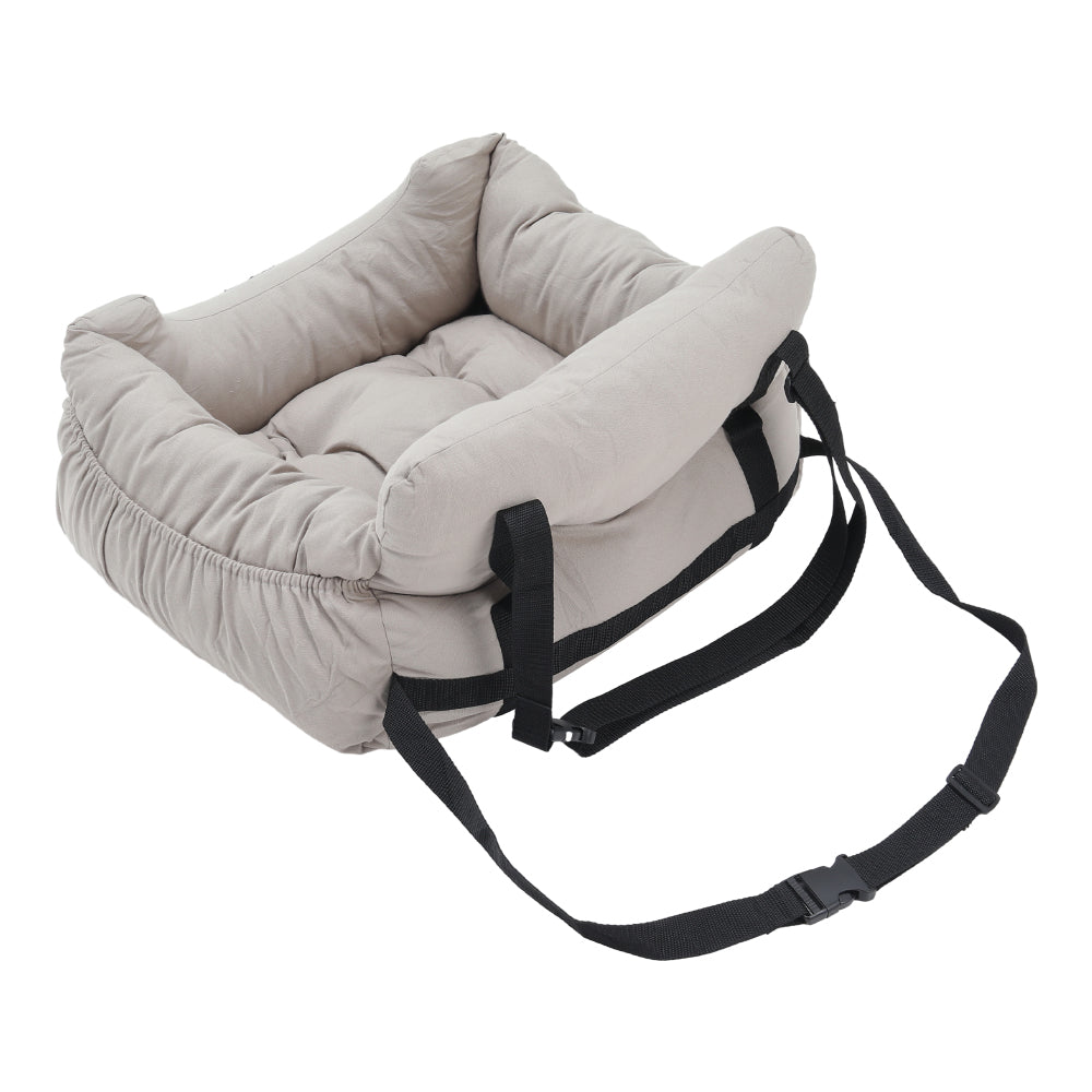 Light Grey Travel Pet Bed with Storage Pockets – Cozy Car Seat Protector with Safety Straps