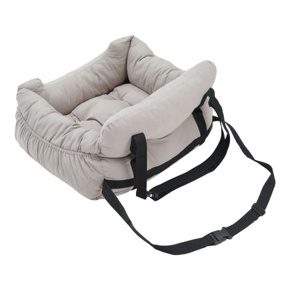 Light Grey Travel Pet Bed with Storage Pockets – Cozy Car Seat Protector with Safety Straps